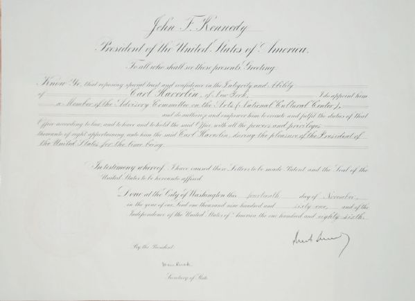  Rare! John F. Kennedy as President Document