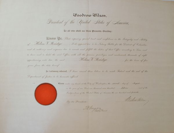 Woodrow Wilson Appoints a Woman Notary