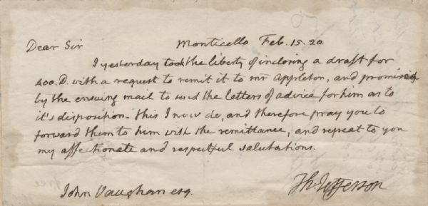 Thomas Jefferson Handwritten and Signed Letter