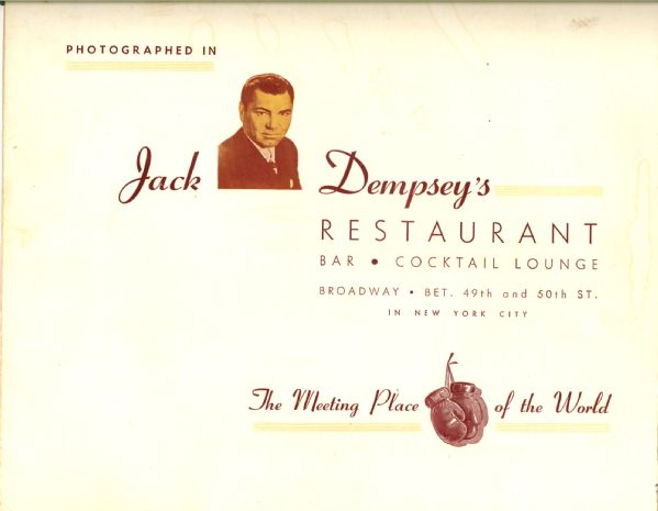 Jack Dempsey Signed Menu