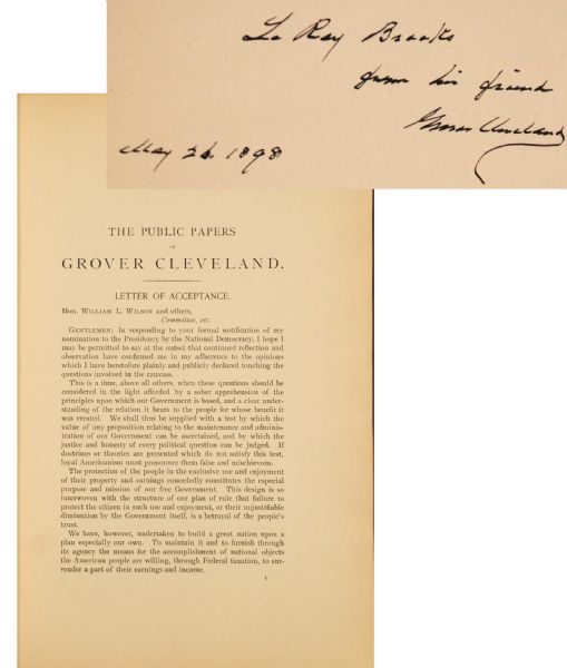 Grover Cleveland Rare Signed Book