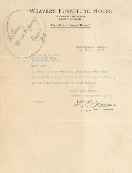 Thomas Edison Collection Of 6 Signed Letters  (Phonograph Business)