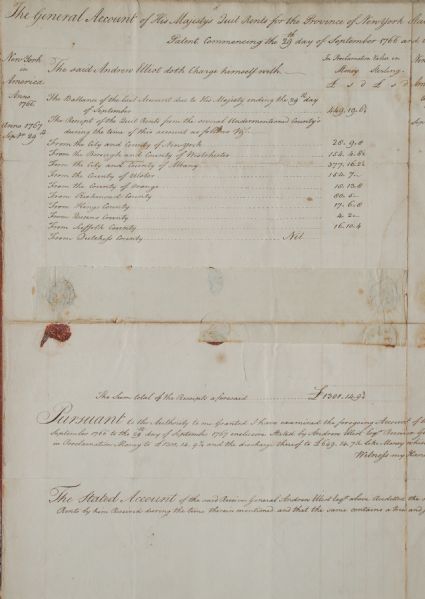 Rent For Province of New York 1766 For the King George III