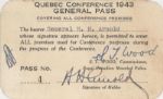 "HAP" ARNOLD’S GENERAL PASS TO THE QUEBEC CONFERENCE
