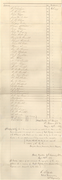 ELMER ELLSWORTH SIGNED ORIGINAL CERTIFICATE OF ORGANIZATION AND MUSTER ROLL FOR THE CADET ATTACHMENT TO THE 60TH ILLINOIS MILITIA