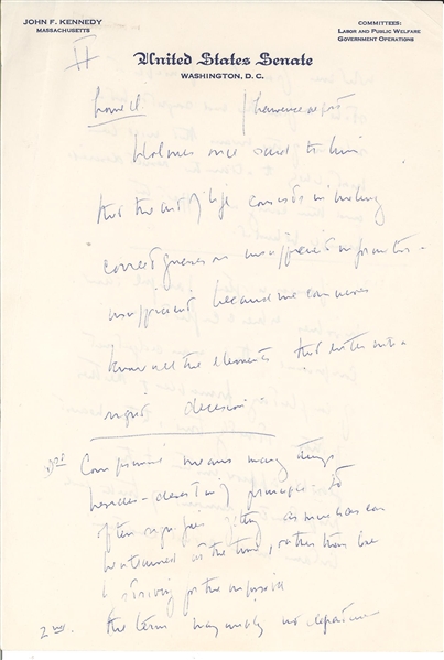 John F. Kennedy Rare Autograph Manuscript