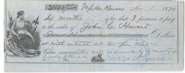 RARE AUTOGRAPHED PROMISSORY NOTE BY GEORGE A. CUSTER