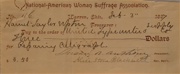Susan B. Anthony Woman Suffrage Association Bank Check Signed