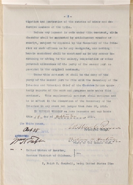 William H. Taft  Contract For Cherokee Nation