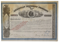 1866 American Express Stock Certificate Signed by Wells and Fargo