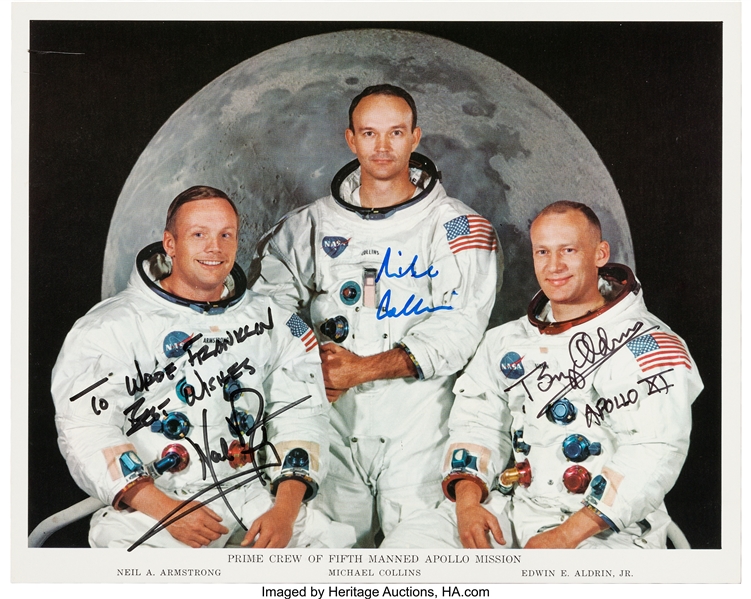 Apollo 11 Crew-Signed White Spacesuit NASA Color Photo