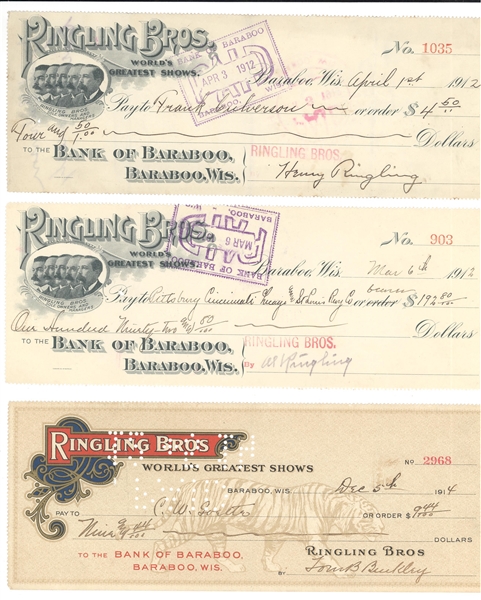 Collection of Ringling Bros Signed Checks