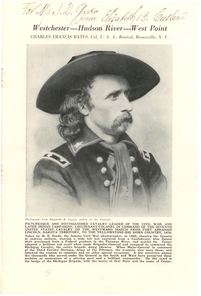 Elizabeth B. Custer Signed Custer Photo on Pamphlet 