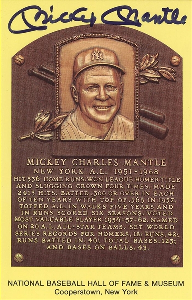 Mickey Mantle Signed Gold HOF Plaque Postcard
