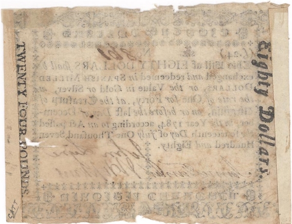 Virginia July 14, 1780 $80 Colonial Currency