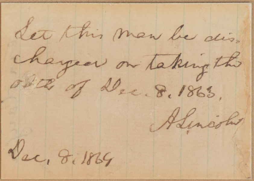 Abraham Lincoln Endorsement for release of Confederate Prisoners