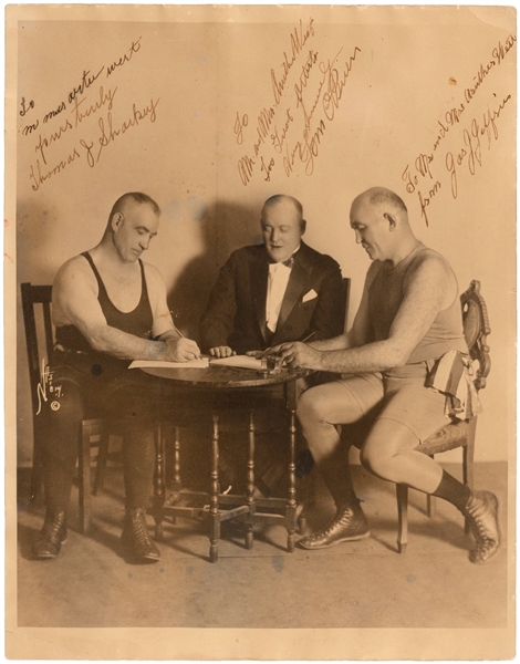 Rare Oversized Photos signed by James J. Jeffries & Tom Sharkey