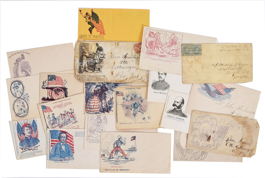 Selection of 16 Colorful Civil War Patriotic Used and Unused Covers