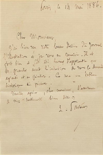 Rare Louis Pasteur ALS , Thanking Artist for Illustration of Russians Cured From Rabies 1886