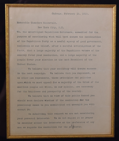 Theodore Roosevelt Important Letter