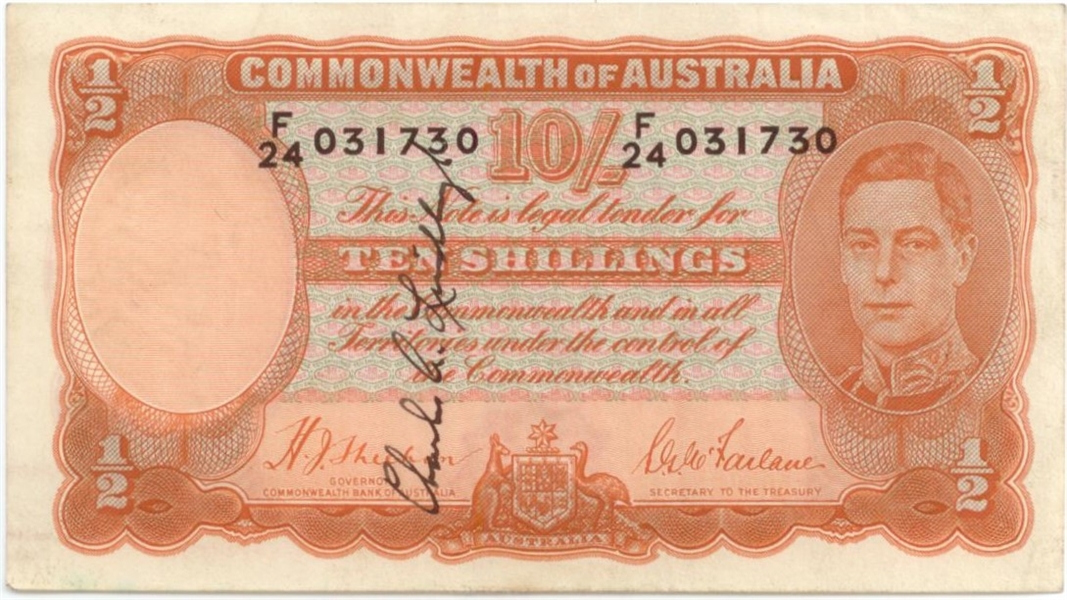 Charles Lindbergh Signed 10 Shilling Australian Note