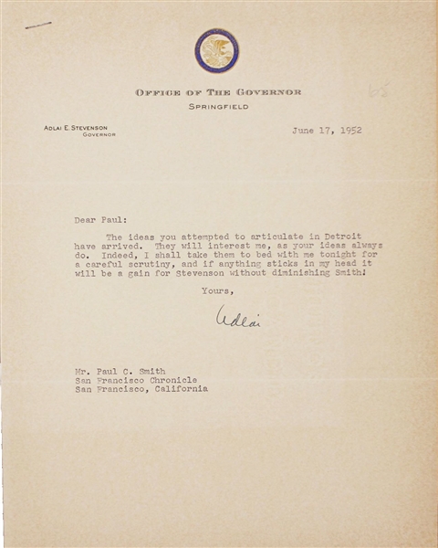 Adlai E. Stevenson Typed Letters Collection Important