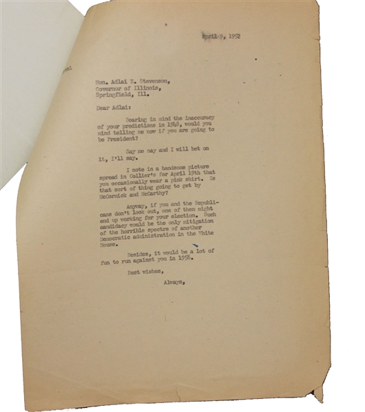 Adlai E. Stevenson Typed Letters Collection Important