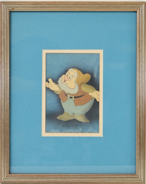 Rare original hand-painted animation cell depicting Happy form Snow White and the Seven Dwarfs