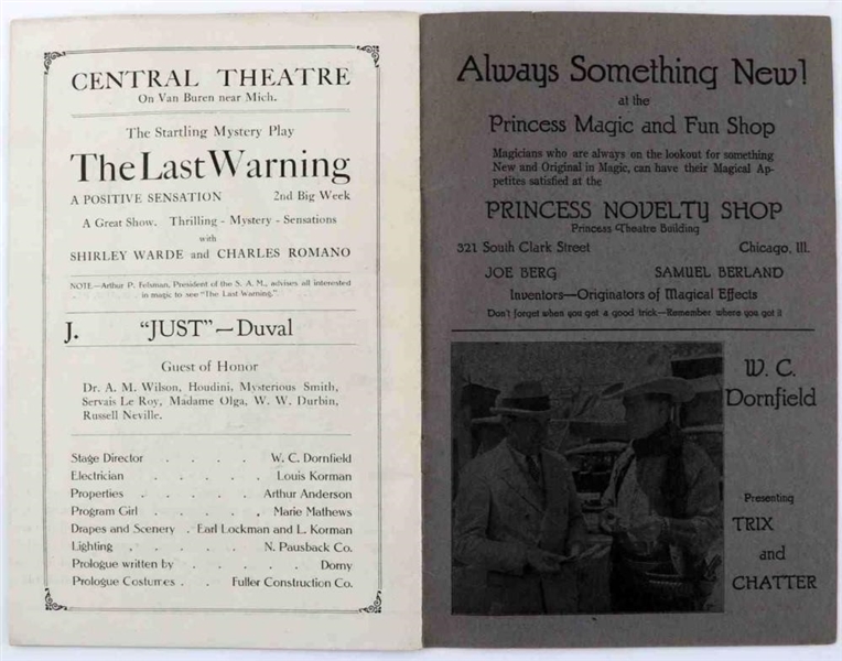 Houdini Signed Program Chicago Magic Program Also Signed by Dr. A. M. Wislon, Dorny, Harold Alberto