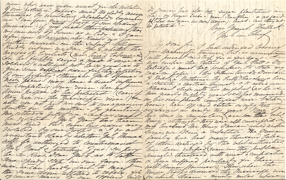 Important Mary Duncan Plantation Letter asking General Halleck for protection