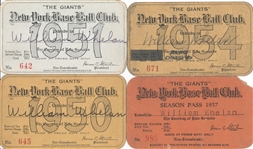 1950, 1951, 1954, & 1957 Baseball New York Giants Polo Grounds Season Pass 