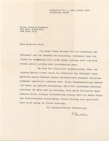 Albert Einstein Letter about Hitler's Regime