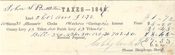 Pendleton's Slave Tax Bill for 1847