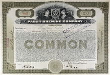 Pabst Brewing Company Common Stock Singed by Gustave G. Pabst