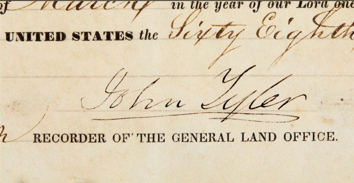 Rare! JOHN TYLER SIGNED LAND GRANT to  Wisconsin's first millionaire