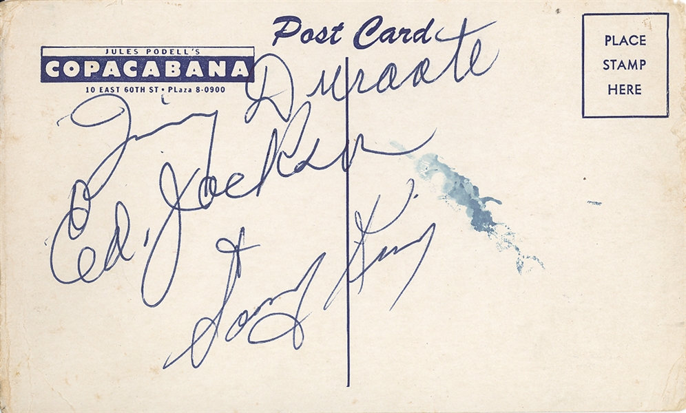 Jimmy Durante, Eddie Jackson and Sonny King Signed Postcard