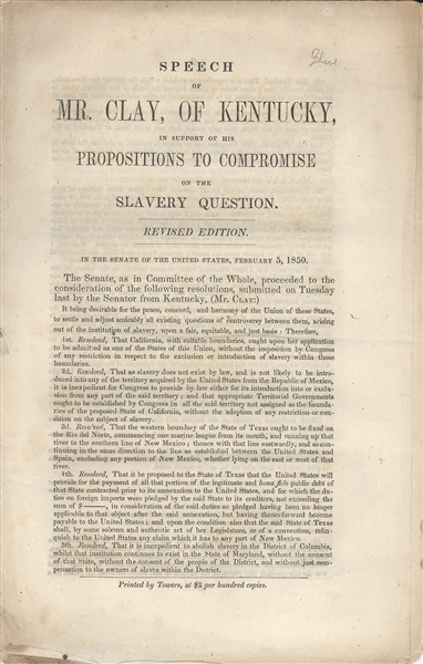 	 Speech of Mr. Clay, of Kentucky, In Support of His Propositions to Compromise on the Slavery Question
