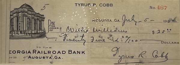 Ty Cobb Signed Check 