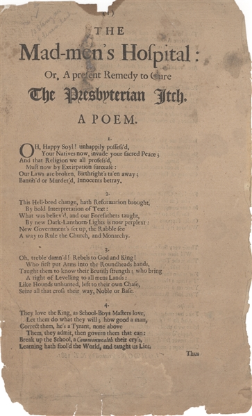 The Mad-men's Hospital, Or, A Present Remedy to Cure the Presbyterian Itch: A Poem