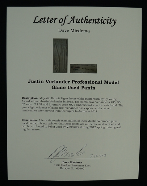 Justin Verlander Professional Model Game Used Pants
