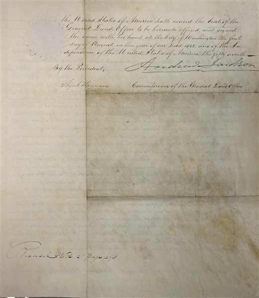 Andrew Jackson Signed Land Grant 