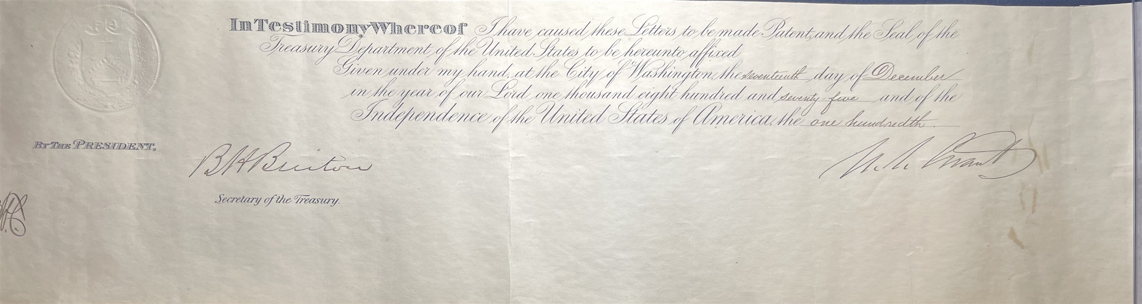 U.S. Grant Signed partial Document