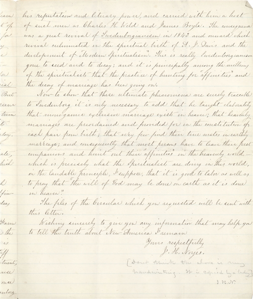 Very Rare John Humphrey Noyes Original Letters  on the Oneida Communities and Sister Wives