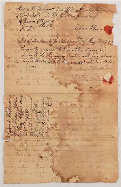 Extremely Rare Ethan Allen Document Signed 7 Times,  Dated May 1773 