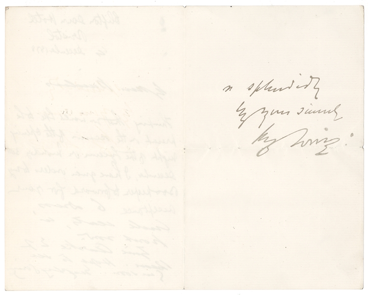 Bram Stoker and Henry Irving Letter Regarding Hamlet Opeing Night at Lyceum