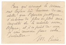 Marie Curie Note on Science -1st woman to win a Nobel Prize