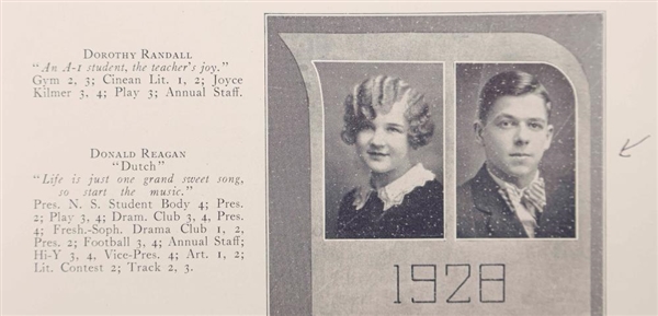 Ronald Reagan 1928 Senior Year in High School Yearbook