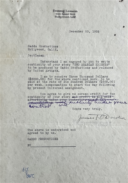 Howard Hughes signed contract for the film Two Arabian Knights