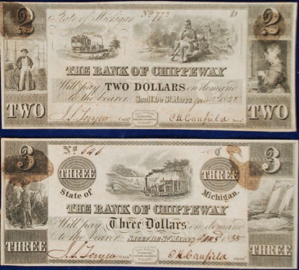 1838 $2 & $3 Michigan Bank Note