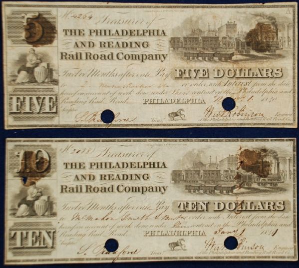 1840 $5 & $10 The Philadelphia and Reading RR Co.